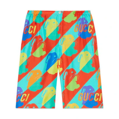 Gucci FW22 Silk Logo Print Shorts Men Multicolor 730308-ZAL0S-4886