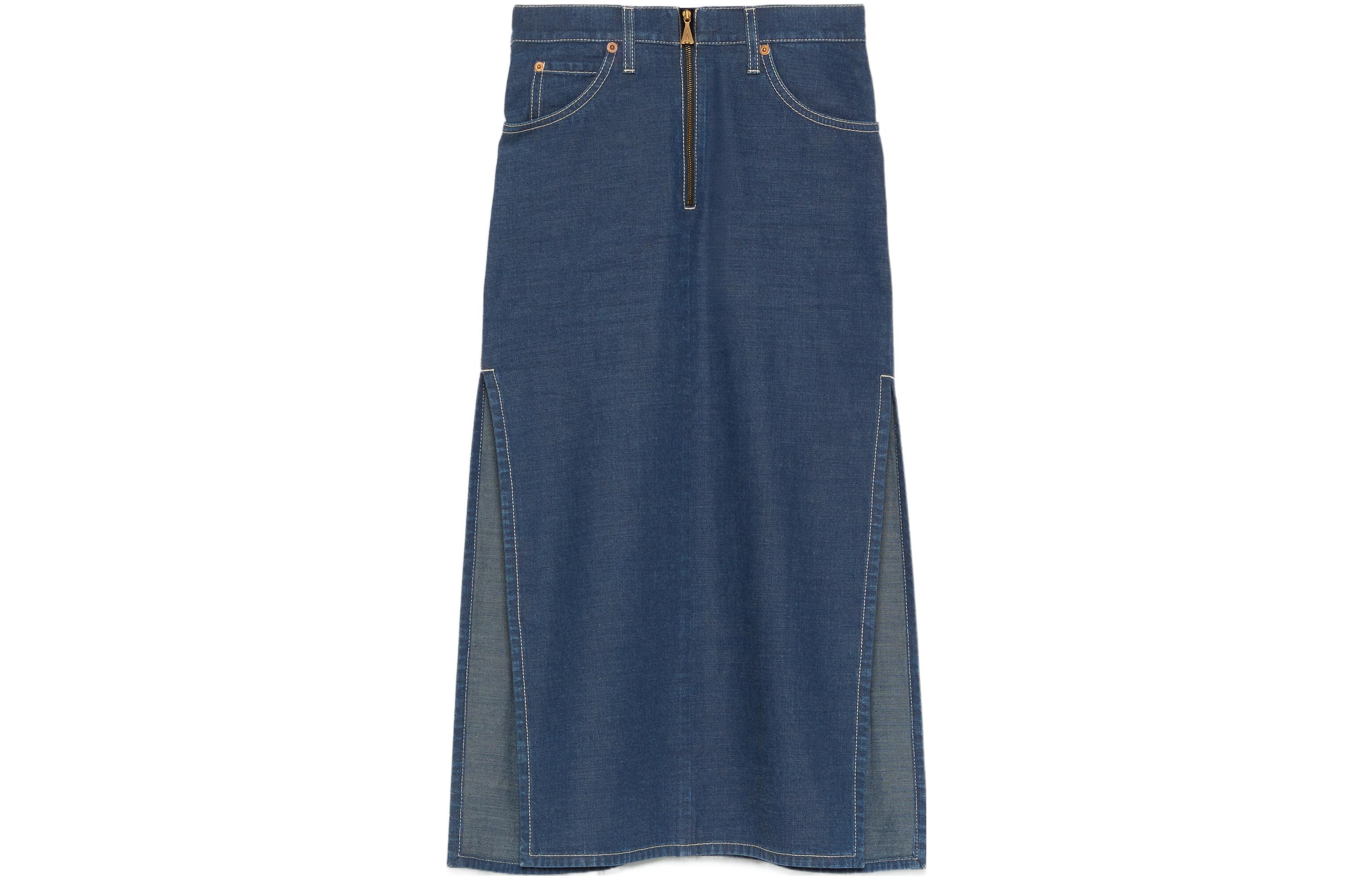 GUCCI FW22 Solid Color Denim Midi Skirt with Zip Slit Blue 708851-XDB3L-4011 圖 2