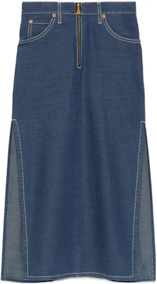GUCCI FW22 Solid Color Denim Midi Skirt with Zip Slit Blue 708851-XDB3L-4011 Order GUCCI FW22 Solid Color Denim Midi Skirt with Zip Slit Blue 708851-XDB3L-4011