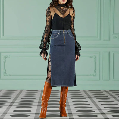 GUCCI FW22 Solid Color Denim Midi Skirt with Zip Slit Blue 708851-XDB3L-4011 Shop GUCCI FW22 Solid Color Denim Midi Skirt with Zip Slit Blue 708851-XDB3L-4011