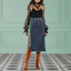 Shop GUCCI FW22 Solid Color Denim Midi Skirt with Zip Slit Blue 708851-XDB3L-4011
