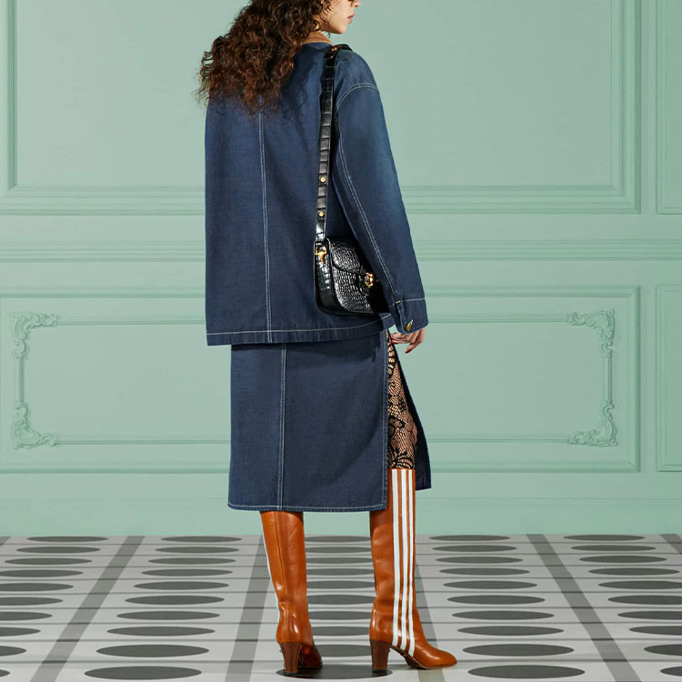 GUCCI FW22 Solid Color Denim Midi Skirt with Zip Slit Blue 708851-XDB3L-4011 圖 5