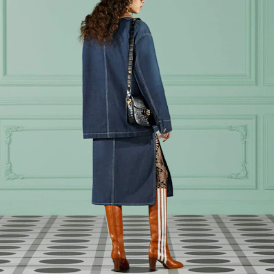 GUCCI FW22 Solid Color Denim Midi Skirt with Zip Slit Blue 708851-XDB3L-4011 Purchase GUCCI FW22 Solid Color Denim Midi Skirt with Zip Slit Blue 708851-XDB3L-4011