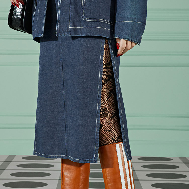 GUCCI FW22 Solid Color Denim Midi Skirt with Zip Slit Blue 708851-XDB3L-4011 圖 6