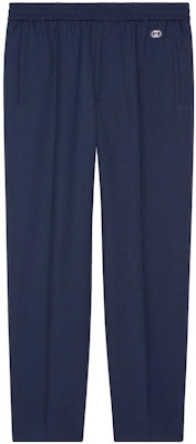 グッチ FW22 ソリッドカラー エラスティックウエスト テーパードカジュアルパンツ ブルー 690559-Z8A11-4142 Buy グッチ FW22 ソリッドカラー エラスティックウエスト テーパードカジュアルパンツ ブルー 690559-Z8A11-4142