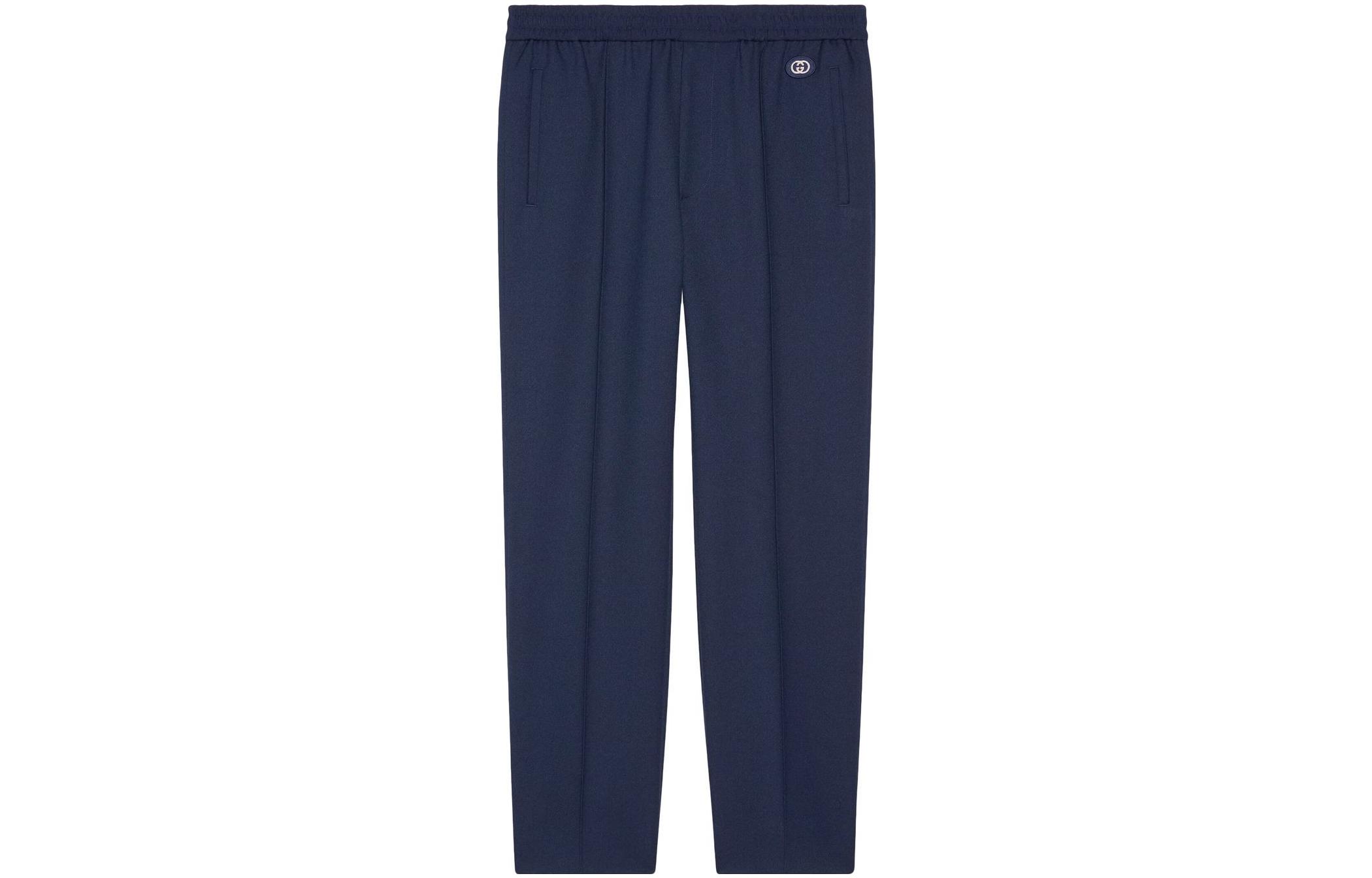 Order グッチ FW22 ソリッドカラー エラスティックウエスト テーパードカジュアルパンツ ブルー 690559-Z8A11-4142