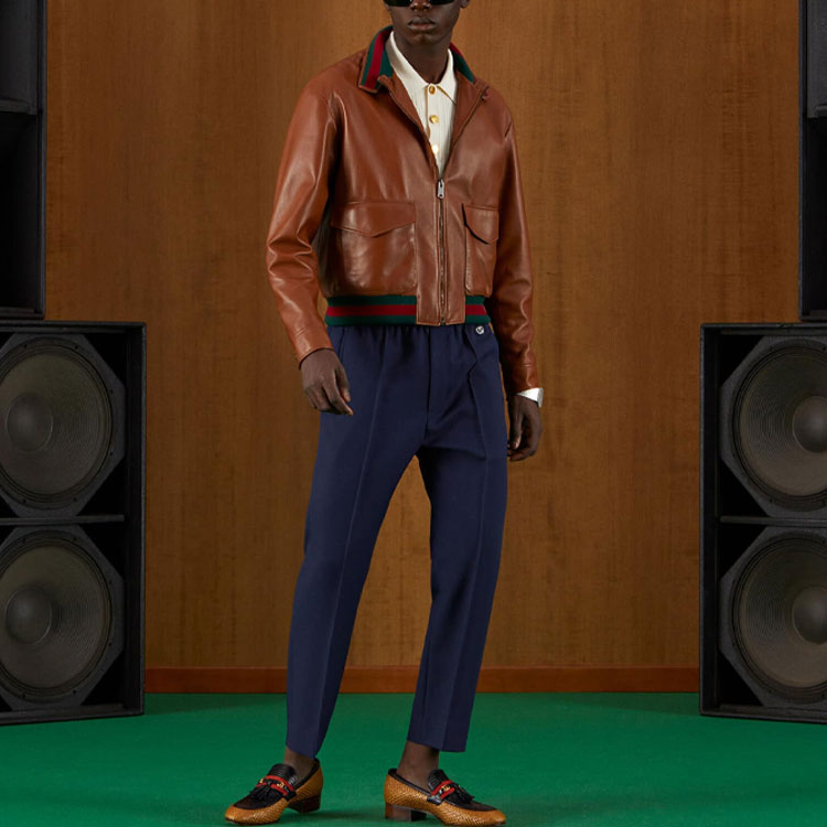 Lookbook グッチ FW22 ソリッドカラー エラスティックウエスト テーパードカジュアルパンツ ブルー 690559-Z8A11-4142