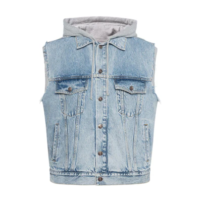 GUCCI FW22 Solid Color Hooded Single-Breasted Vest Blue . 697042-XDB0U-4452