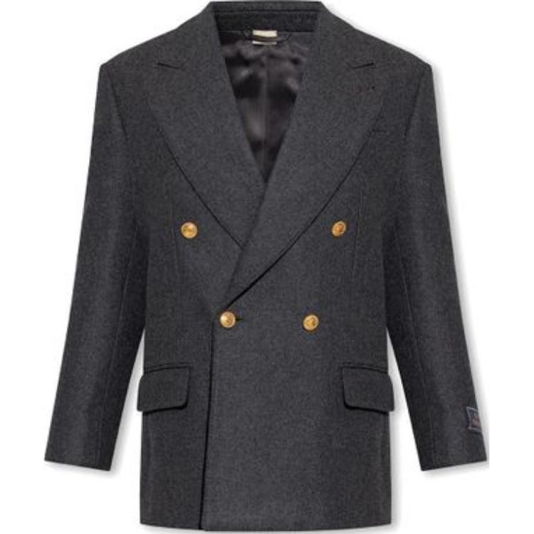Gucci FW22 Solid Double-Breasted Grey Suit Jacket 721273-ZAK72-1165