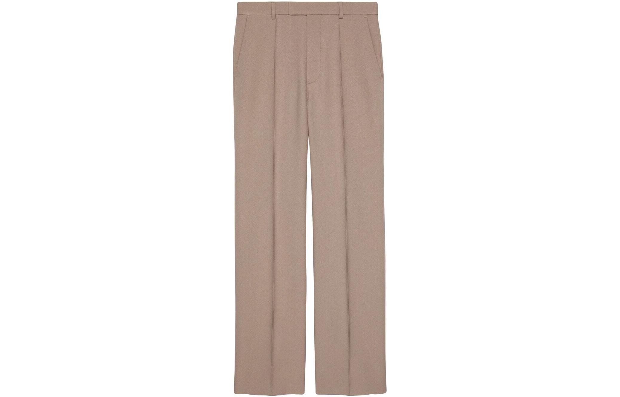 Gucci FW22 Solid Pleated Khaki Straight-Leg Casual Pants 672086-ZAK0I-2281