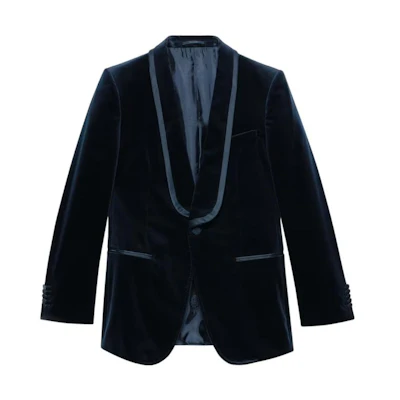 Gucci FW22 Solid Satin Trim Single-Breasted Blue Jacket 681061-Z4716-4376