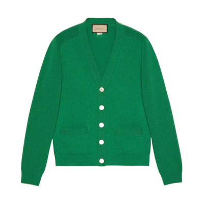 Gucci FW22 Solid V-Neck Button-Up Knit Sweater Green Men 694788-XKCD5-3129