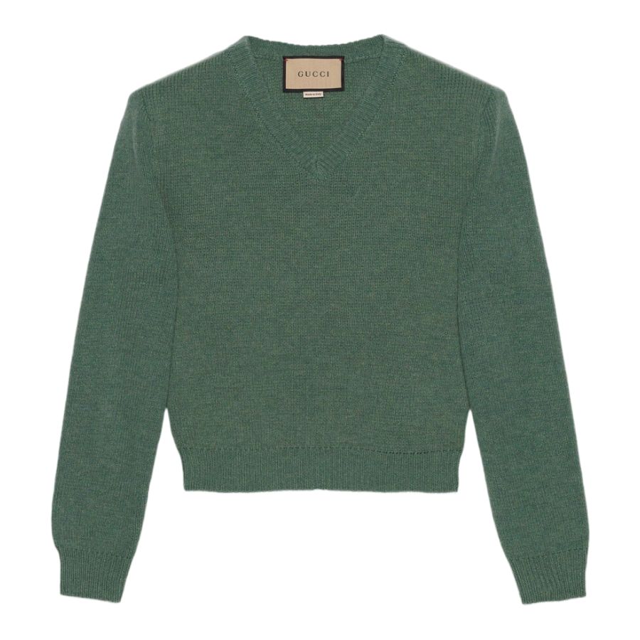 Gucci FW22 Solid V-neck Green Knit Sweater Edition 715275-XKCPU-3222