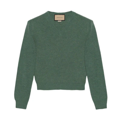 Gucci FW22 Solid V-neck Green Knit Sweater Edition 715275-XKCPU-3222
