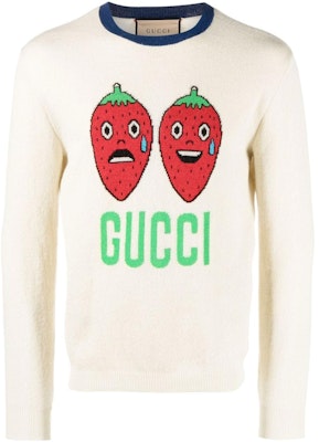 Gucci FW22 草莓圖案Logo針織毛衣 米白色 696583-XKCFZ-9182 Buy Gucci FW22 草莓圖案Logo針織毛衣 米白色 696583-XKCFZ-9182