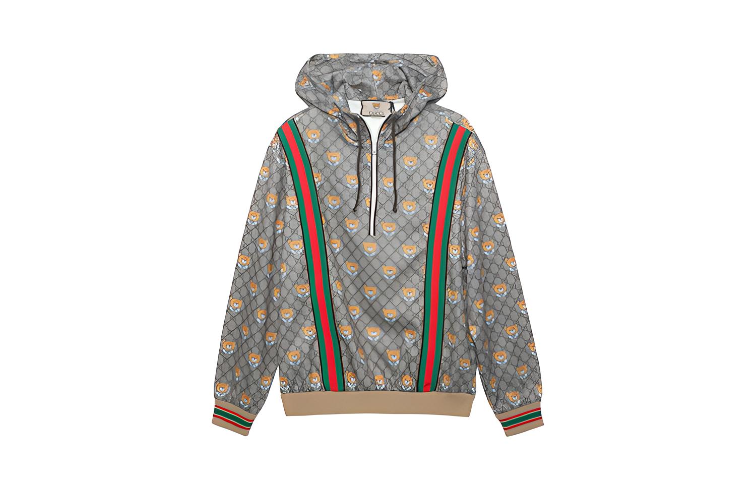 Gucci FW22 Striped Bear Cartoon Print Zip-Up Sweatshirt Multicolor 660930-XJDJB-2236
