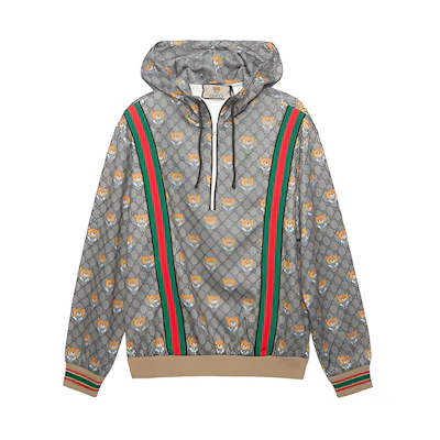 Gucci FW22 Striped Bear Cartoon Print Zip-Up Sweatshirt Multicolor 660930-XJDJB-2236