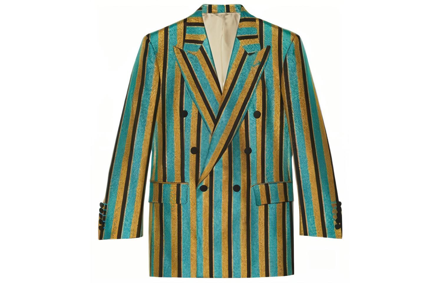 Gucci FW22 Striped Double-Breasted Long Sleeve Jacket Green () 710793-ZAKAM-4234