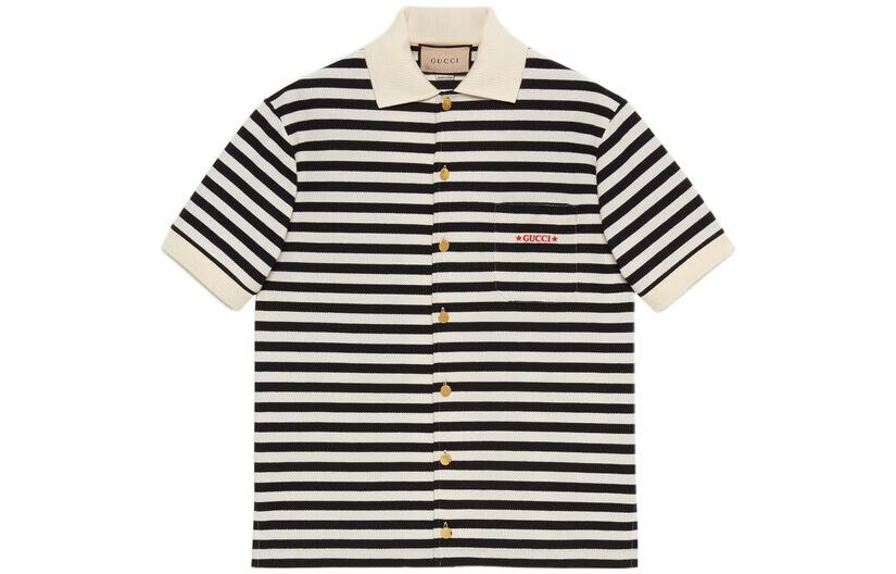Gucci FW22 Striped Print Short Sleeve Polo Shirt Black 692144-XJD7D-1289