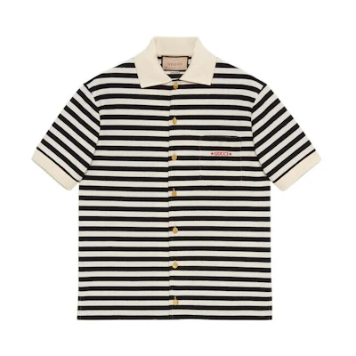 Gucci FW22 Striped Print Short Sleeve Polo Shirt Black 692144-XJD7D-1289