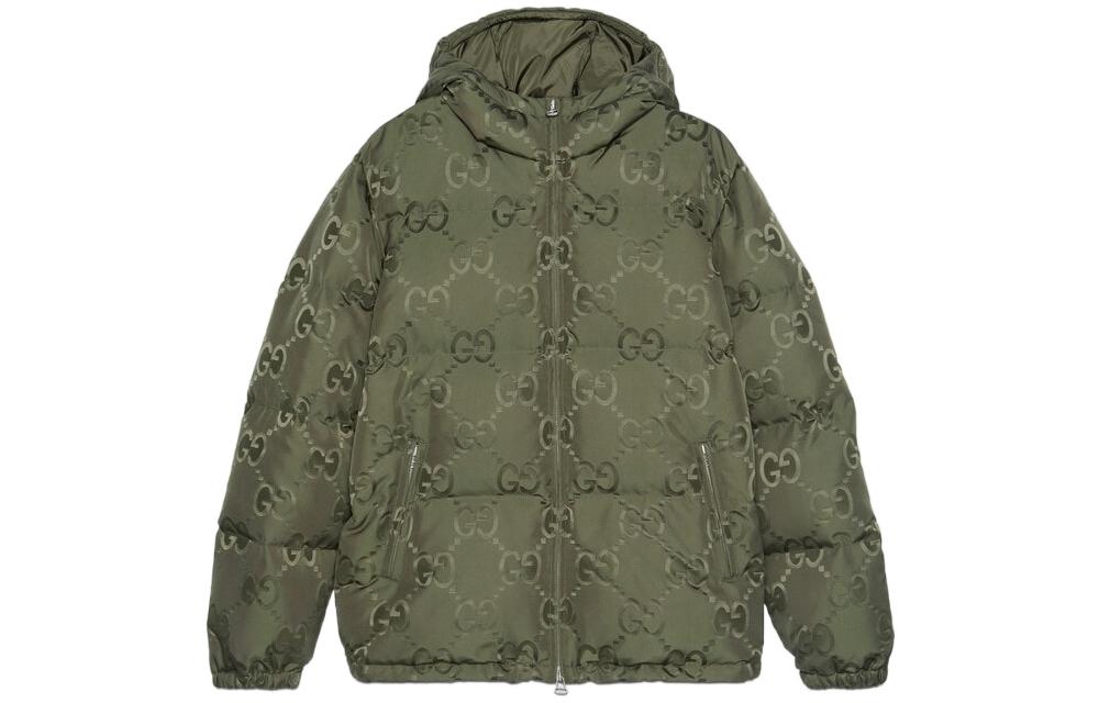 Gucci FW22 Unisex Green Monogram Zip-Up Down-Filled Hoodie Jacket 698710-Z8A53-3175