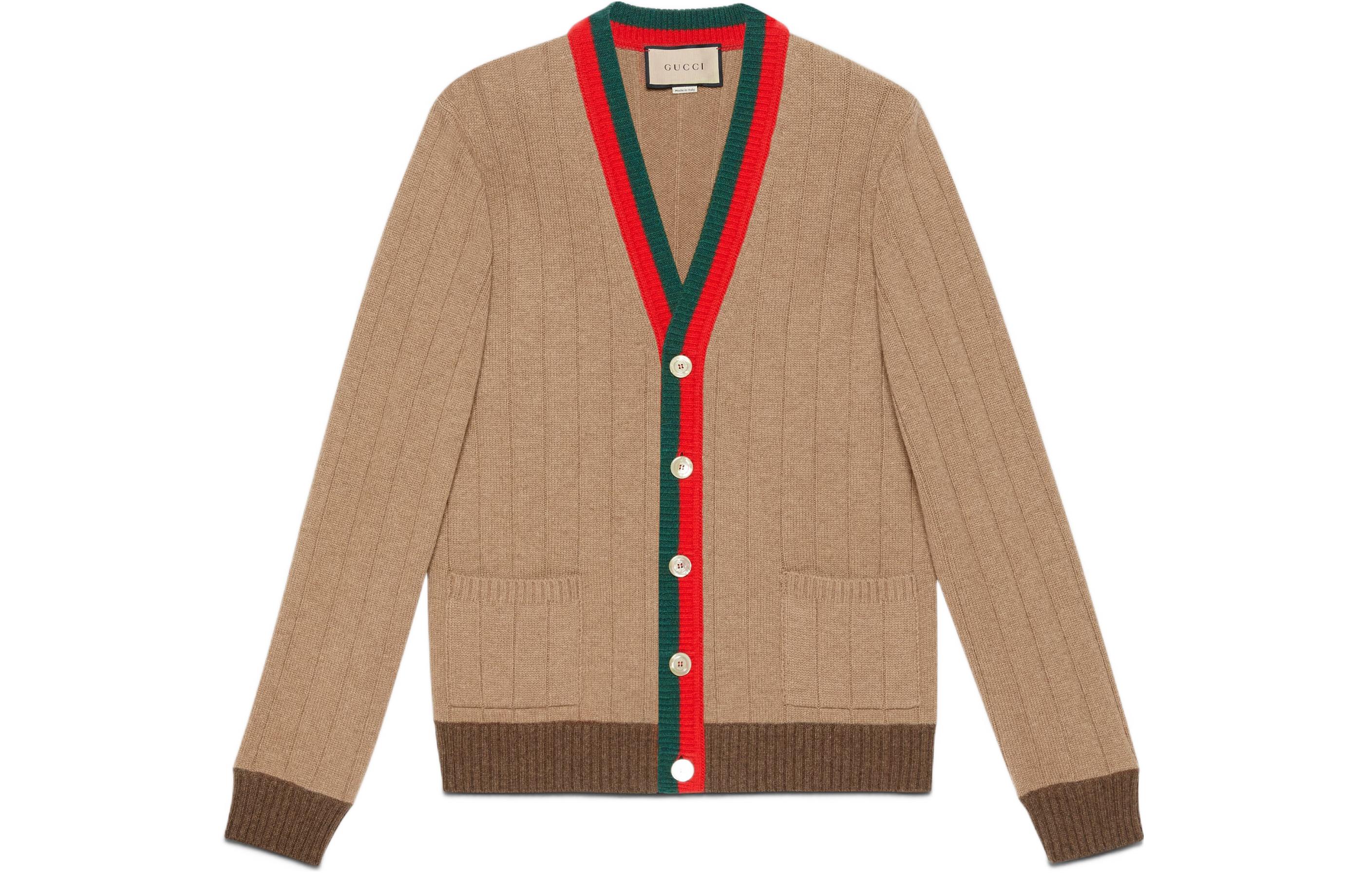 Gucci FW22 V-Neck Camel Long Sleeve Knit Cardigan 674347-XKB4A-2668