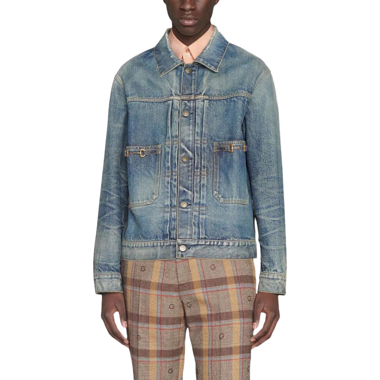 Lookbook GUCCI FW22 Washed Denim Button-Up Jacket Men’s Casual Blue Long Sleeve Outerwear 669602-XDBR5-4447