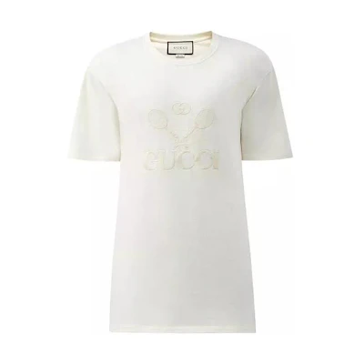 Gucci FW22 White Logo Racket Print Short Sleeve T-Shirt 548334-XJBCR-9689