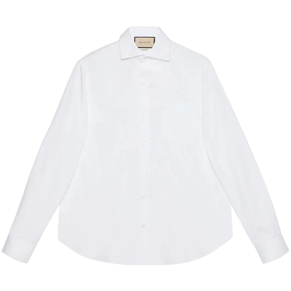 Gucci FW22 White Monogram Cotton Collared Long Sleeve Shirt 699560-ZAJOM-9000