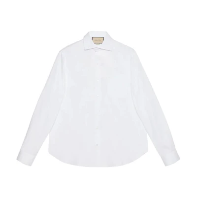 Gucci FW22 White Monogram Cotton Collared Long Sleeve Shirt 699560-ZAJOM-9000