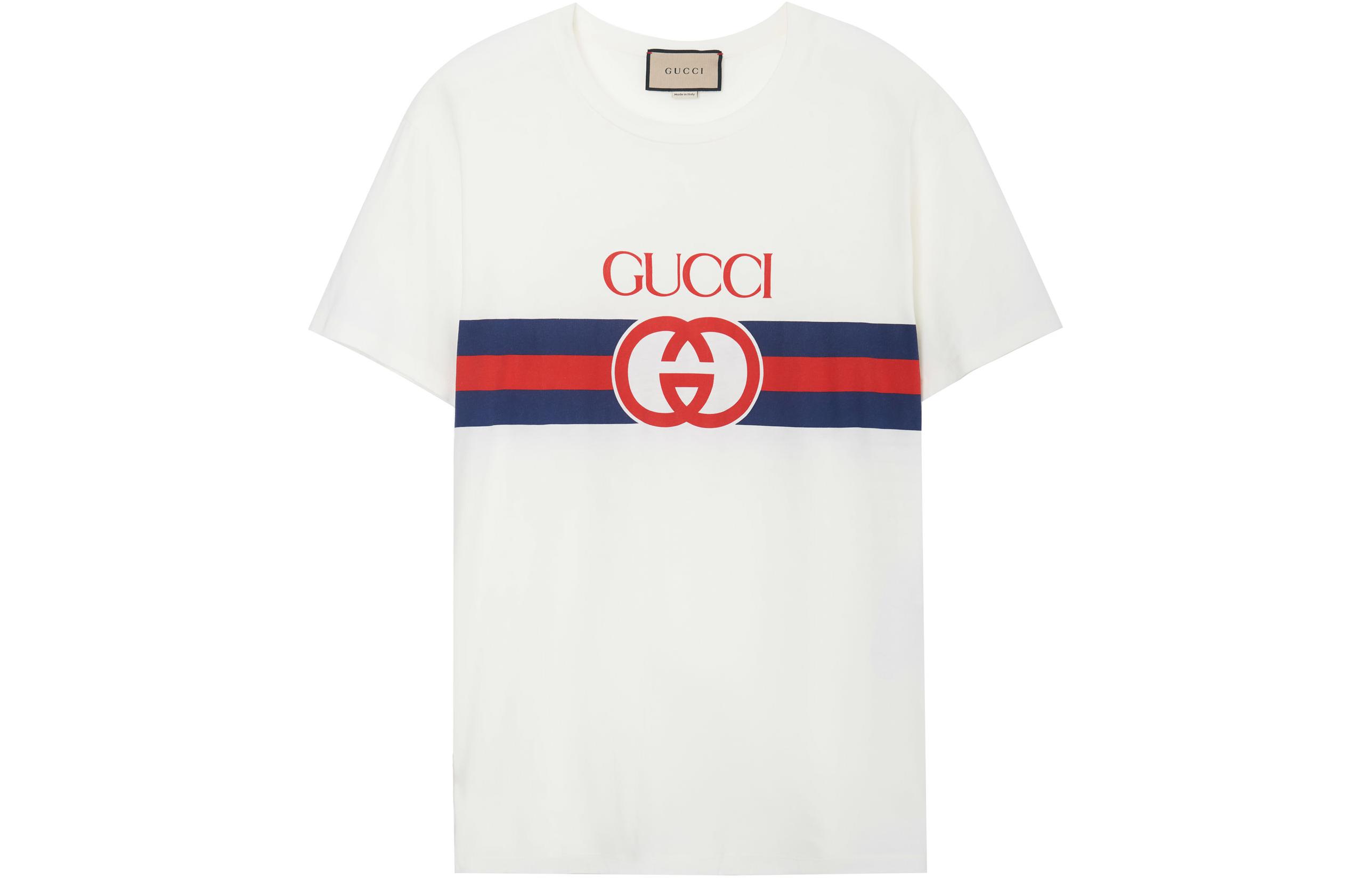 Gucci FW22 White Tee with Striped Logo Print 548334-XJET1-9095