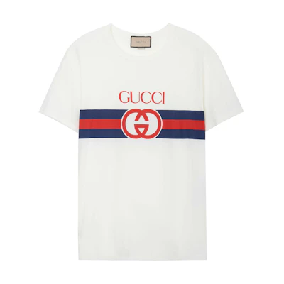 Gucci FW22 White Tee with Striped Logo Print 548334-XJET1-9095