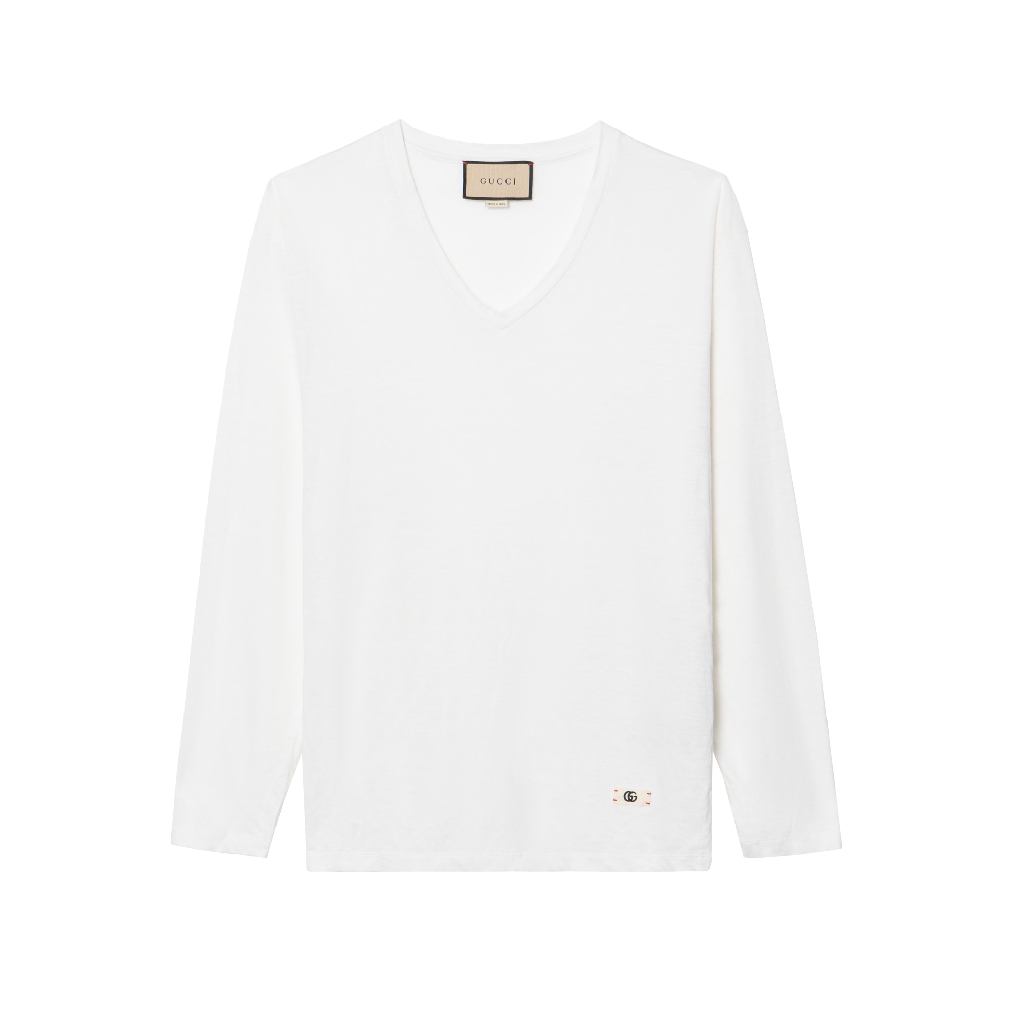 Gucci FW22 White V-Neck Pullover Long Sleeve T-Shirt 645270-XJC6N-9692