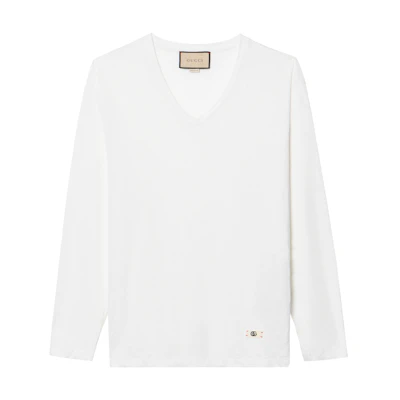 Gucci FW22 White V-Neck Pullover Long Sleeve T-Shirt 645270-XJC6N-9692