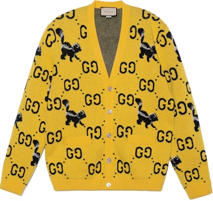 Gucci FW22 Kuning Logo Animal Jacquard Cardigan Rajut V-neck 716113-XKCL2-7218 Buy Gucci FW22 Kuning Logo Animal Jacquard Cardigan Rajut V-neck 716113-XKCL2-7218
