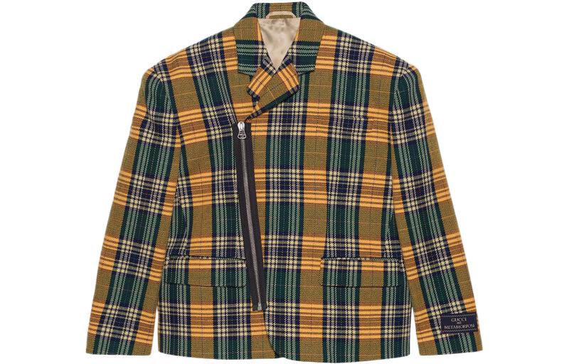 Gucci FW22 Yellow Plaid Zipper Lapel Long-Sleeve Jacket 710795-ZAE29-3093
