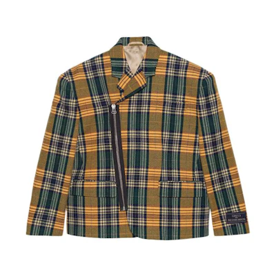 Gucci FW22 Yellow Plaid Zipper Lapel Long-Sleeve Jacket 710795-ZAE29-3093
