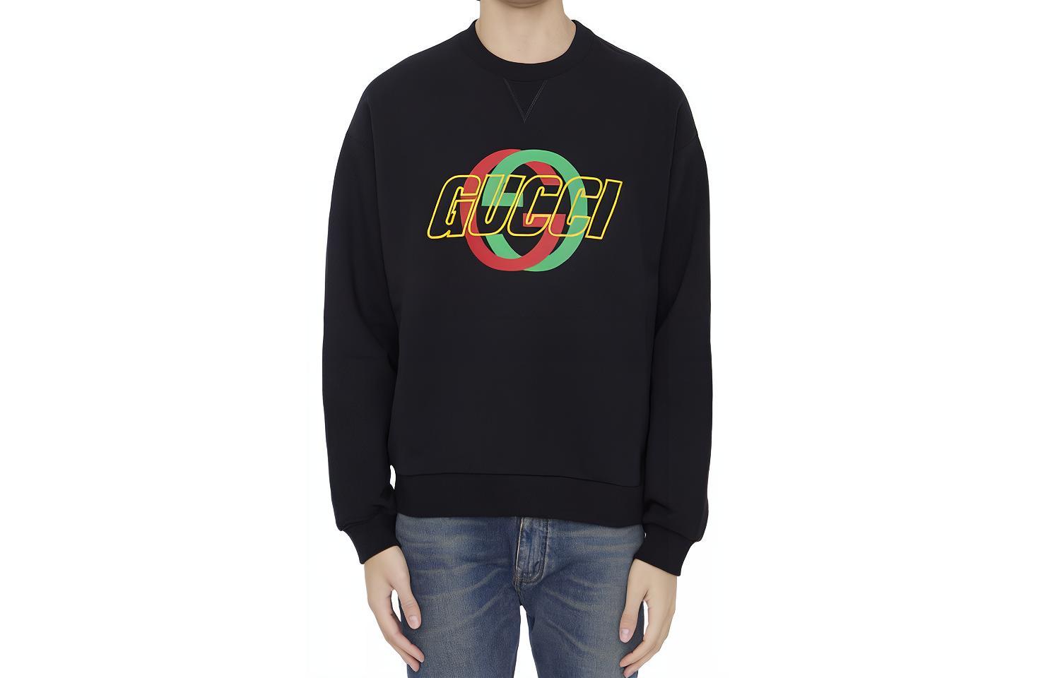 Gucci FW23 2024 Pre-Spring Black Letter Print Crewneck Sweatshirt 768460-XJGA1-1162