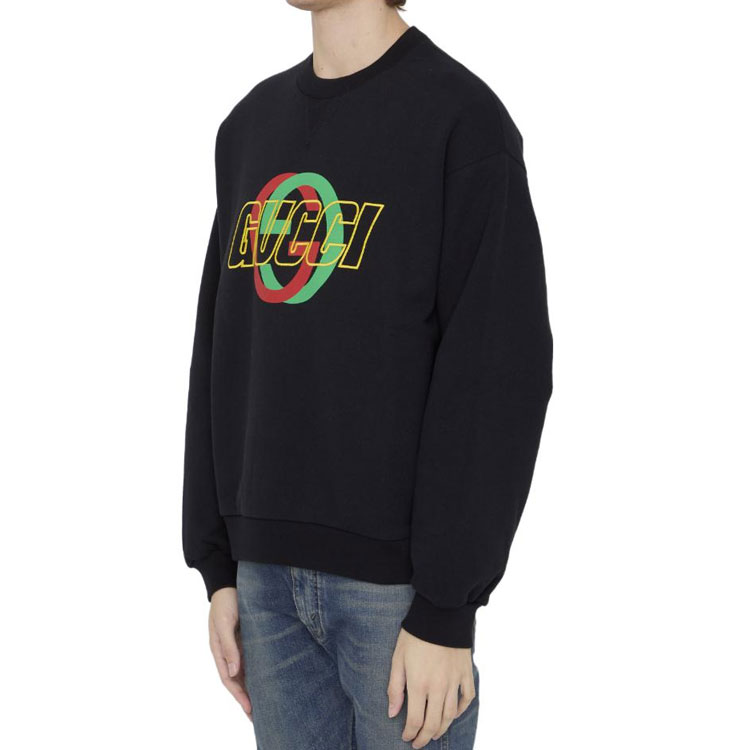 Lookbook Gucci FW23 2024 Pre-Spring Crewneck Hitam dengan Print Huruf 768460-XJGA1-1162