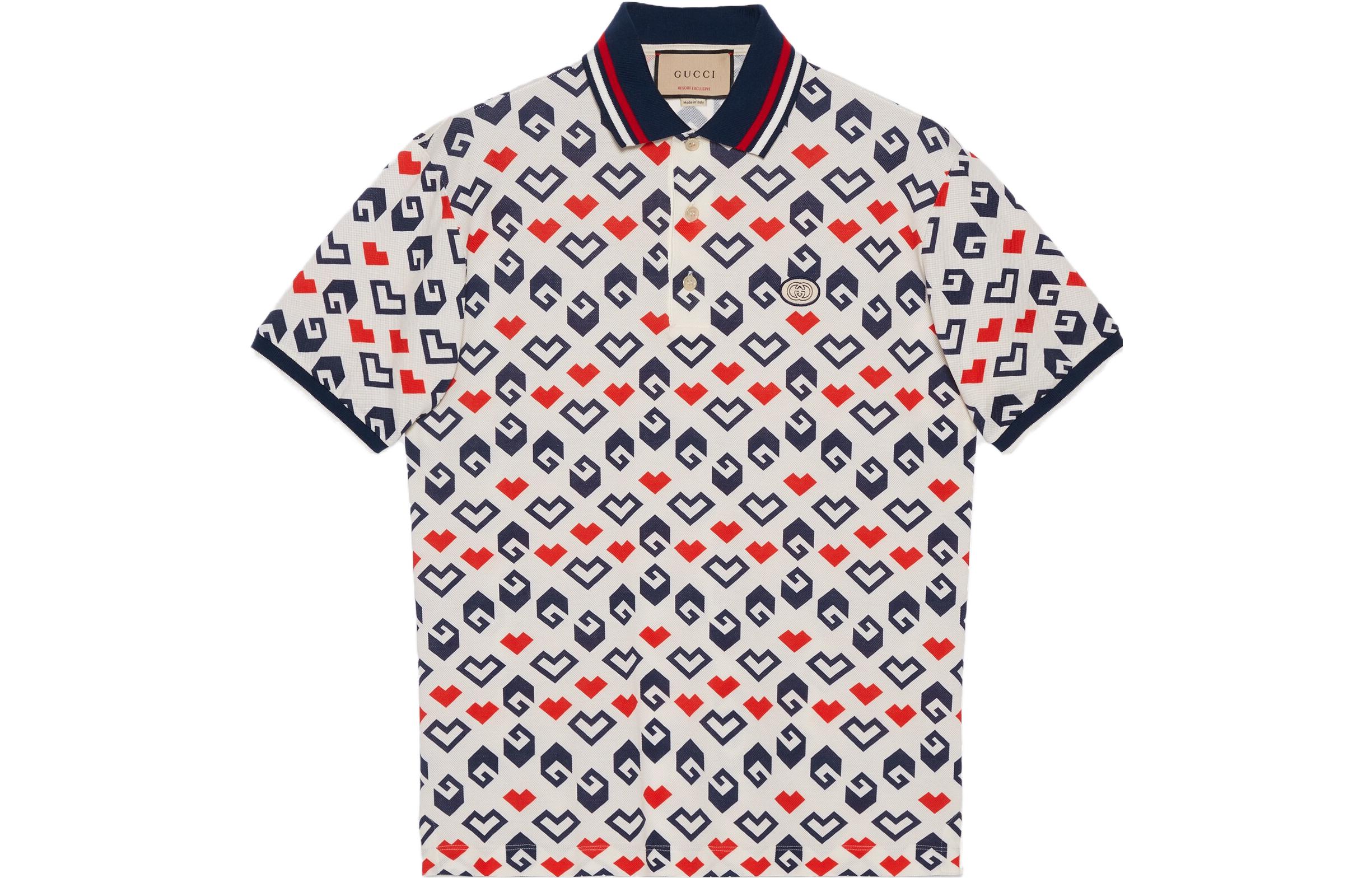 GUCCI FW23  Colorblock Pattern Print Short Sleeve Polo Shirt Multicolor. 752634-XJFST-9208