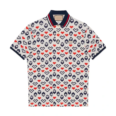 GUCCI FW23 Colorblock Pattern Print Short Sleeve Polo Shirt Multicolor. 752634-XJFST-9208