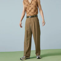 Shop GUCCI FW23 Pantalones Rectos Casual Cuadros Marrón con Cremallera 742768-Z8BJ4-2229