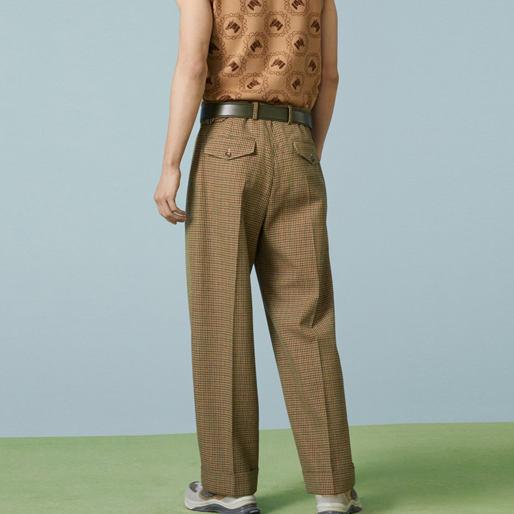 Purchase GUCCI FW23 Pantalones Rectos Casual Cuadros Marrón con Cremallera 742768-Z8BJ4-2229