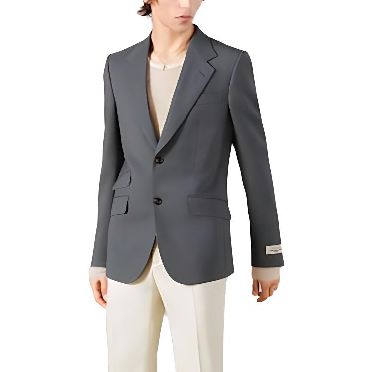 Shop GUCCI FW23 灰色单排扣西装外套 761557-ZAOGX-1147