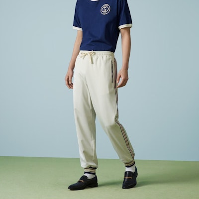 GUCCI FW23 白色條紋束繩針織運動長褲 752286-XJFTI-9782 Purchase GUCCI FW23 白色條紋束繩針織運動長褲 752286-XJFTI-9782