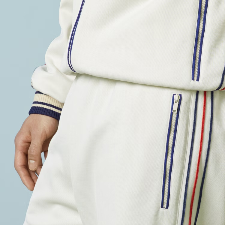 Details for GUCCI FW23 白色條紋束繩針織運動長褲 752286-XJFTI-9782
