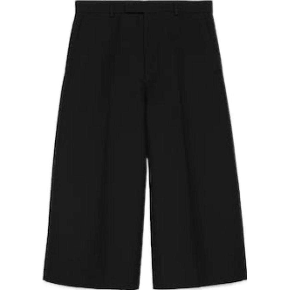 Gucci FW23 Black Solid Pleated Wide-Leg Cropped Pants 771040-ZAPE5-1000