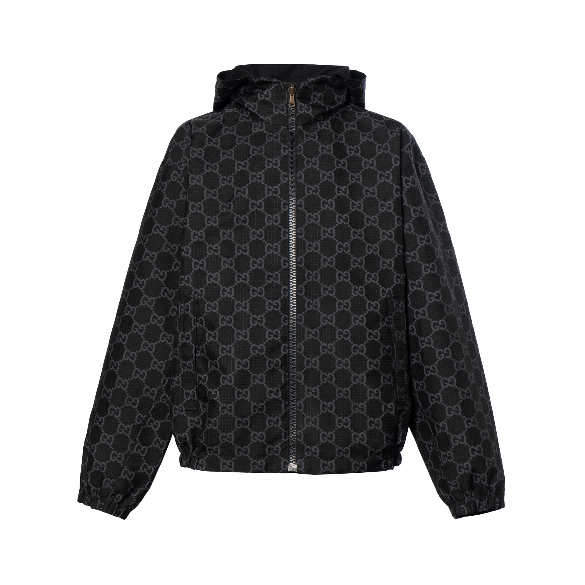 Gucci FW23 Black Stand Collar Logo Print Zip Jacket 770276-Z8BPL-1043