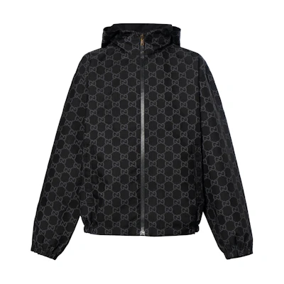 Gucci FW23 Black Stand Collar Logo Print Zip Jacket 770276-Z8BPL-1043
