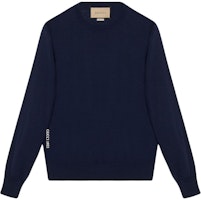 Gucci FW23 Blue Logo Print Crewneck Drop Shoulder Sweater Men 763661-XKDLY-4309 Gucci FW23 Blue Logo Print Crewneck Drop Shoulder Sweater Men 763661-XKDLY-4309